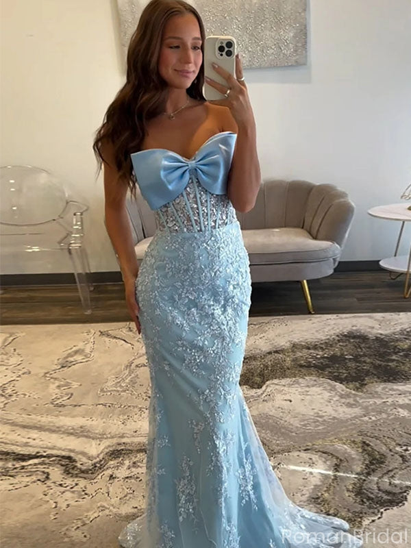 Unique Blue Applique Sweetheart Mermaid Long Prom Dress Ideas, Evening Party Dresses, OLP1543