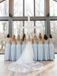 Elegant Off Shoulder A-line Light Blue Bridesmaid Dresses Online, BG391