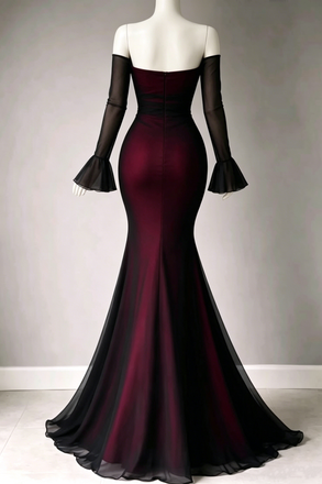 Modern Elegant Burgundy Mermaid Prom Dress Off-Shoulder Long Sleeve Formal Gown,OLP2275