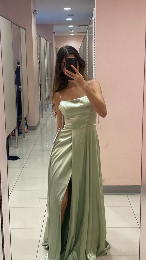 Sexy Spaghetti Strap Sleeveless Mermaid Satin Evening Prom Dresses Online, OLP1080