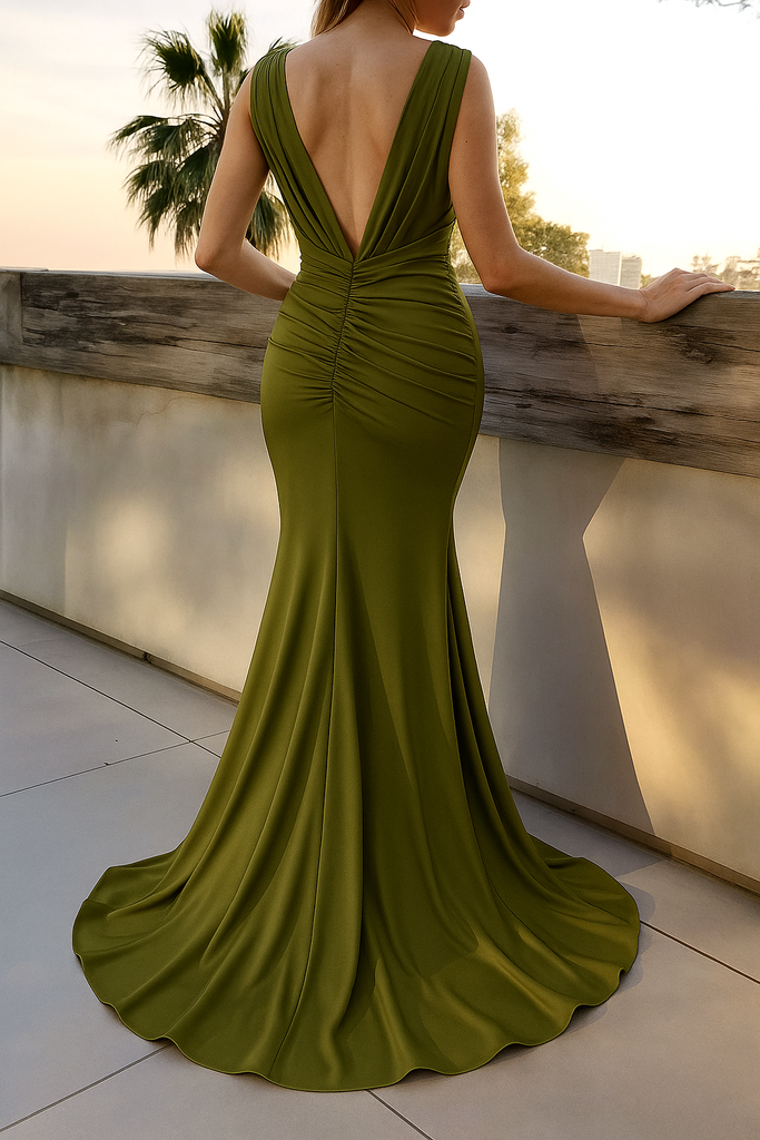 Elegant Green V-Neck Mermaid Long Prom Dress Ideas, Evening Party Dresses, OLP1272