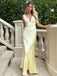 Sexy V-neck Sleeveless Mermaid Satin Evening Prom Dresses Online, OLP1055