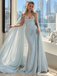 Gorgeous Ice Blue Ruched Prom Dress Strapless Cape Sleeve Ball Gown,OLP2461