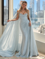 Gorgeous Ice Blue Ruched Prom Dress Strapless Cape Sleeve Ball Gown,OLP2461