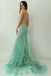 Charming Spaghetti Straps V-neck Mermaid Mint-green Long Evening Prom Dress Online, OL041