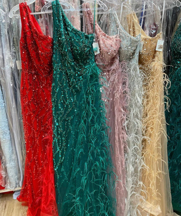 Sparkly One Shoulder Sleeveless Mermaid Tulle Long Evening Prom Dress with Side Slit, OL032