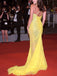 Sexy Spaghetti Straps Mermaid Side Slit Long Yellow Evening Prom Dress Online, OL045