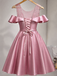 Pretty Dusty Pink Cold Shoulder Homecoming Dress Short A-Line Satin Ruffle Gown,HD1229