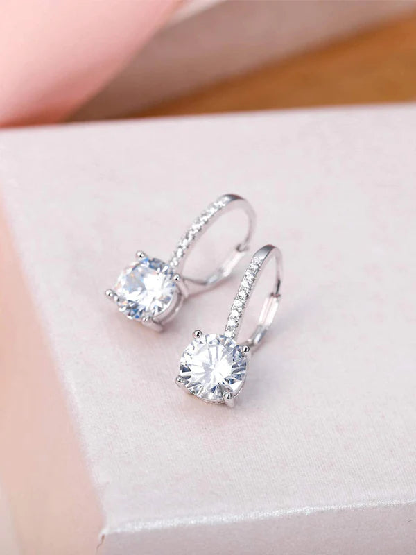 925 Sterling Silver CZ Prong Setting Gorgeous Bridal Leverback Dangle Earrings