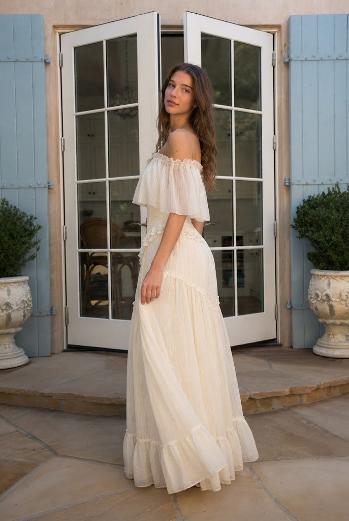 Fancy Off Shoulder Wedding Dresses Romantic Ruffled Tulle Victorian Style Long,WD0636