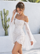 Classy White Lace Wedding Dresses Off Shoulder Long Sleeve Short Bridal Gown,WD0661