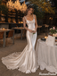 Elegant Ivory Floral Strap Silk Satin Mermaid Train Wedding Dresses,WD0678