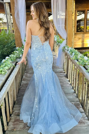 Spaghetti Straps Mermaid Tulle Long Evening Prom Dress Online, OL039