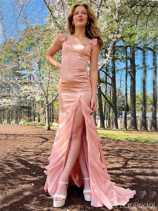 Sexy Spaghetti Strap Sleeveless Mermaid Satin Long Prom Dresses With Trailing For Party Online, OL341