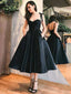 Formal Spaghetti Strap Sleeveless A-line Satin Long Prom Dresses Black For Party Online, OL338