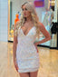 Shiny Spaghetti Strap V-neck Sleeveless Short Sequin Mermaid Homecoming Dresses For Party Online, HD0802