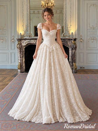 Fancy Ivory Cap Sleeve Corset Lace Wedding Dresses,WD0676