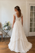 V Neck Cap Sleeve Floor Length A Line Wedding Dresses Tiered Lace Romantic,WD0649