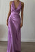 Sexy V-neck Sleeveless Mermaid Satin Evening Prom Dresses Online, OLP1099