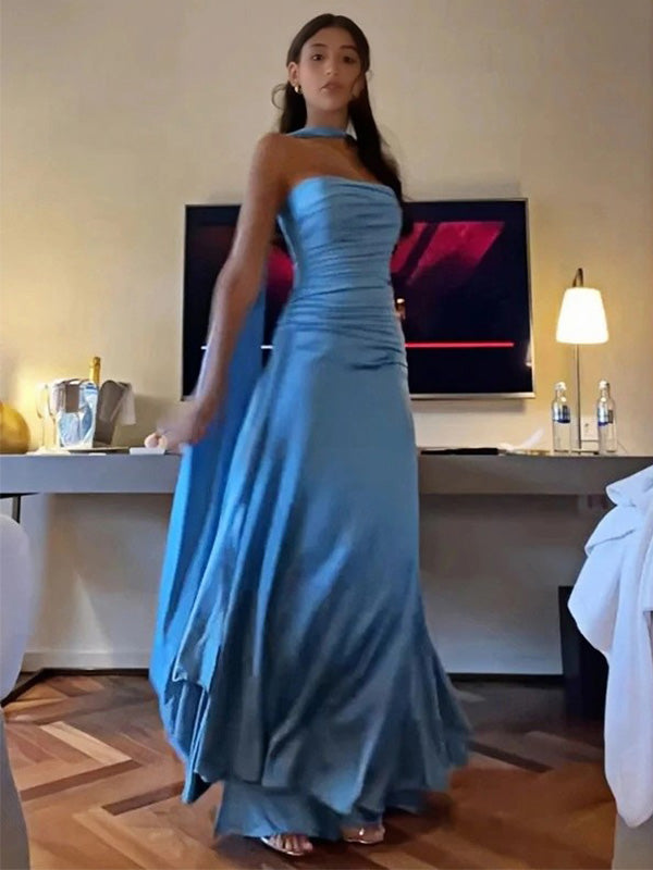 Sexy Sweetheart Sleeveless Mermaid Satin Long Prom Dresses Online, OL497