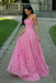 Elegant Strapless Pink Lace Prom Dress with 3D Floral Appliques,OLP1793