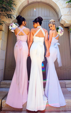 Elegant V-Neck Sleeveless Mermaid Long Bridesmaid Dresses Online, BG930