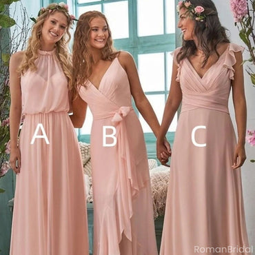 Elegant Pink Mismatched Sleeveless A-Line Long Bridesmaid Dresses Online, BG926