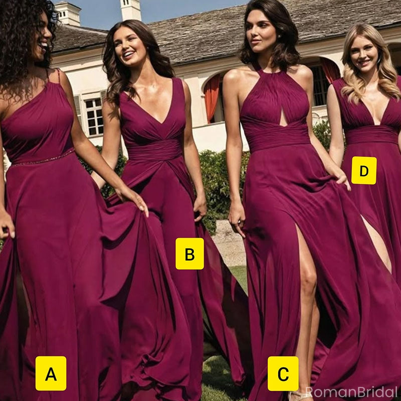 Unique Burgundy Mismatched Sleeveless Mermaid Long Bridesmaid Dresses Online, BG931