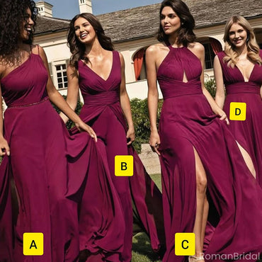 Unique Burgundy Mismatched Sleeveless Mermaid Long Bridesmaid Dresses Online, BG931