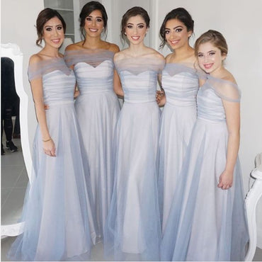 Elegant Blue Off-Shoulder Sleeveless A-Line Long Bridesmaid Dresses Online, BG927