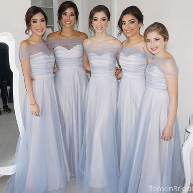 Elegant Blue Off-Shoulder Sleeveless A-Line Long Bridesmaid Dresses Online, BG927