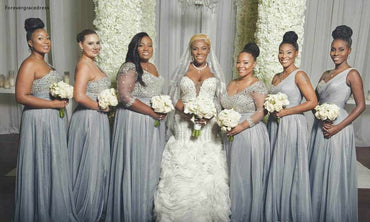 Elegant Blue Mismatched Sleeveless A-Line Long Bridesmaid Dresses Online, BG928