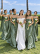Elegant Olive Green Sweetheart Satin Bridesmaid Dress Floor Length Mermaid Gown,BG1025