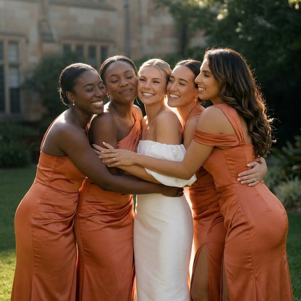 Elegant Classy Terracotta Bridesmaid Dress One Shoulder Mermaid Satin Floor Length,BG994