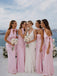 Pretty Light Pink Satin Bridesmaid Dress Collection Fancy Floor Length Gowns,BG1021