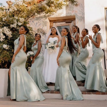Classy Sage Green Satin Strapless Sweetheart Mermaid Bridesmaid Dresses ,BG1020