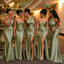 Unique Mismatched Sage Green Satin Bridesmaid Dresses for Wedding Party,BG996