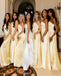 Elegant Champagne One Shoulder Satin Bridesmaid Dress Long Mermaid Gown with Side Slit,BG932