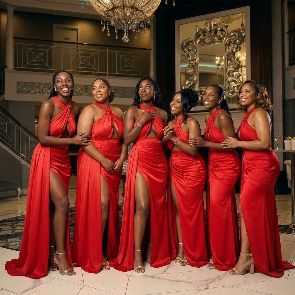 Sexy Red Halter Bridesmaid Dress Unique High Slit Sleeveless Formal Party Gown,BG1008