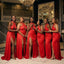 Sexy Red Halter Bridesmaid Dress Unique High Slit Sleeveless Formal Party Gown,BG1008