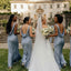 Classy Satin V-neck Mermaid Sleeveless Long Bridesmaid Dress In Dusty Blue,BG995