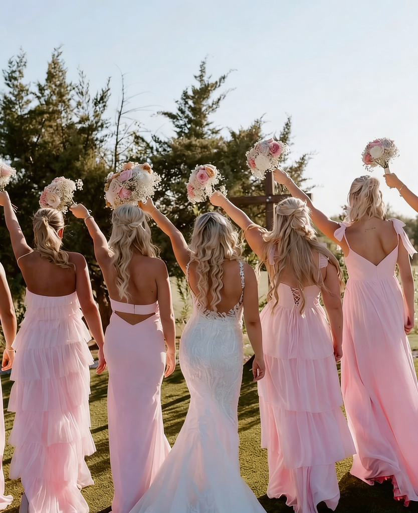 Petal Pink Chiffon Layered Bridesmaid Dresses Long Sweetheart Evening Gowns,BG948