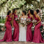 Classy Hot Pink One-Shoulder Sleeveless Mermaid Long Satin Bridesmaid Dress with Ruffles,BG1017
