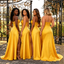 Chic Gold Sweetheart Neckline Satin Bridesmaid Dresses with Elegant Side Drape,BG985