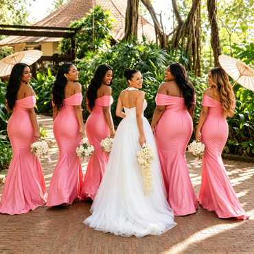 Pretty Pink Satin Bridesmaid Dress Romantic Off Shoulder Floor Length Formal,BG1005