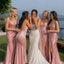 Pink Satin Spaghetti Strap Bridesmaid Dresses Classy Twist Waist Slit Gowns,BG1022