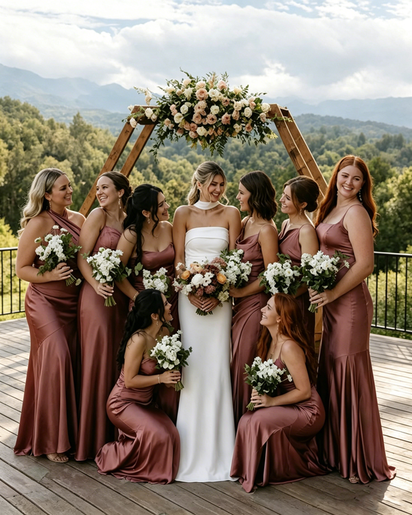 Elegant Strapless Satin Rose Gold Sweetheart Neck A-Line Bridesmaid Dr – RomanBridal