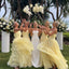 Pretty Yellow Strapless Cascading Ruffle Long Bridesmaid Dress Elegant Flowy Gown,BG1019