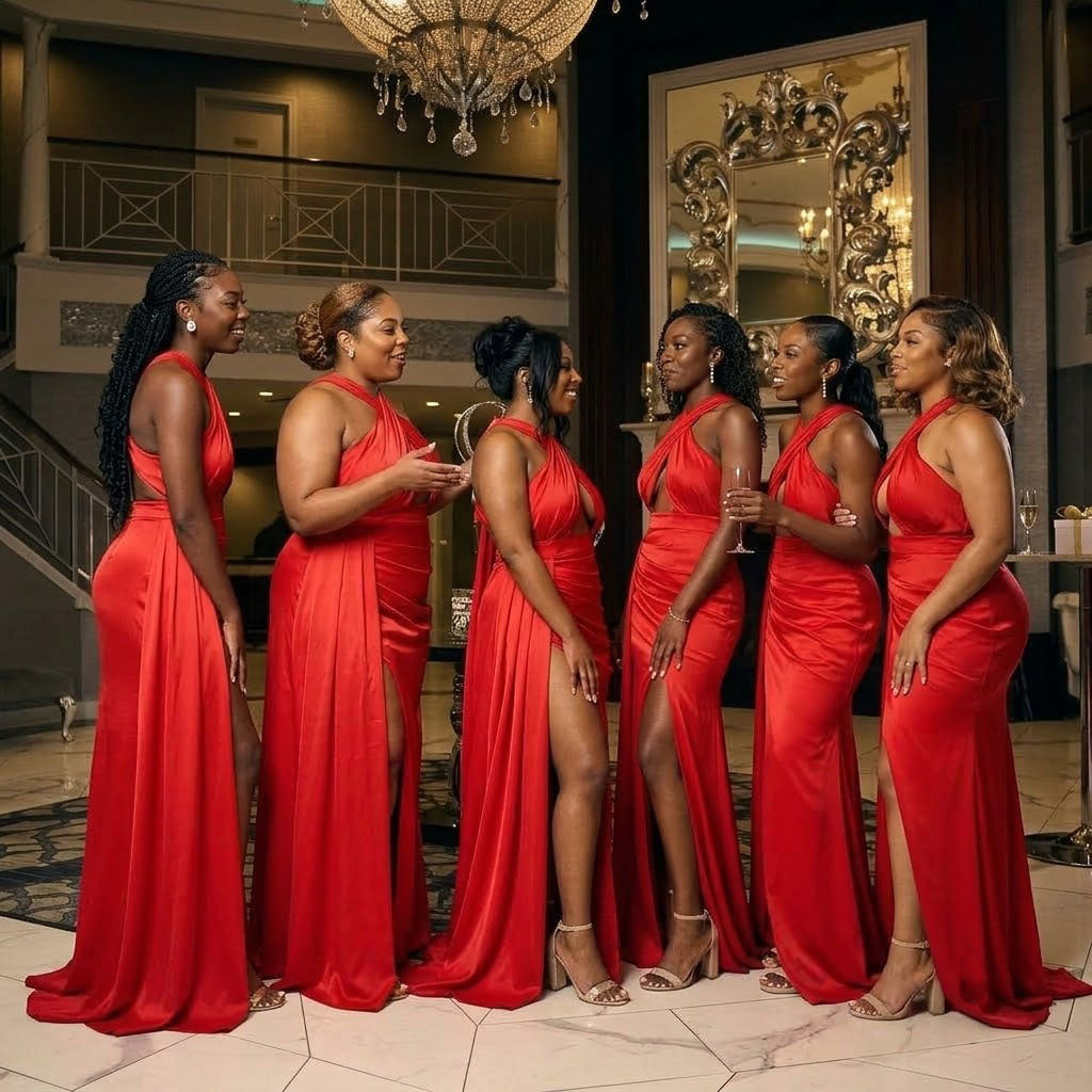Sexy Red Halter Bridesmaid Dress Unique High Slit Sleeveless Formal Party Gown,BG1008