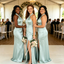 Classy Mint Green Satin Halter Long Bridesmaid Dress with Thigh Slit,BG962
